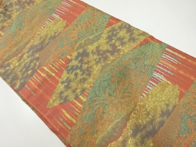 JAPANESE KIMONO / VINTAGE NAGOYA OBI / WOVEN FLORAL PLANTS / BY MANYO